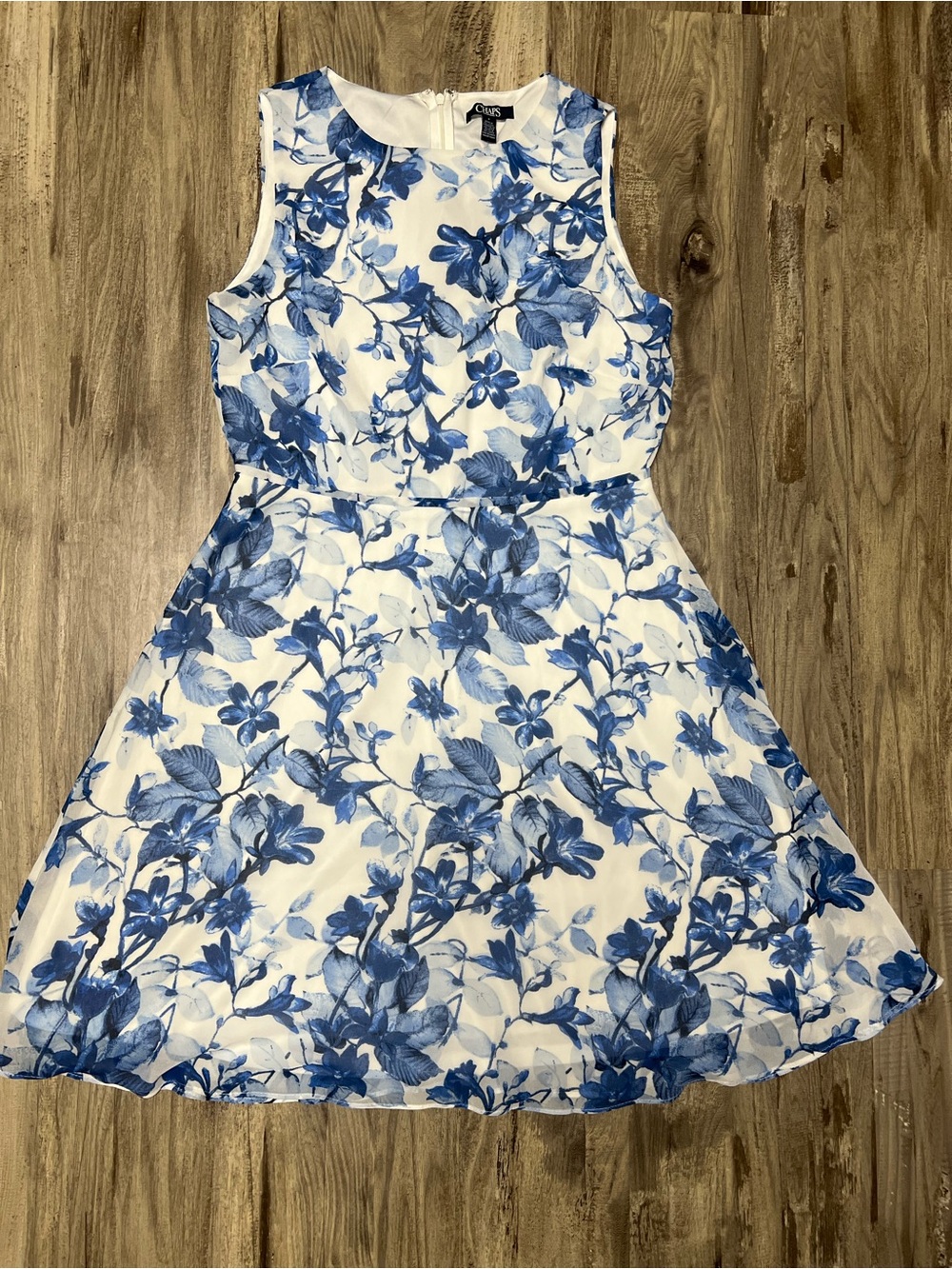 Chaps NWT White Dress with Blue Floral Motif